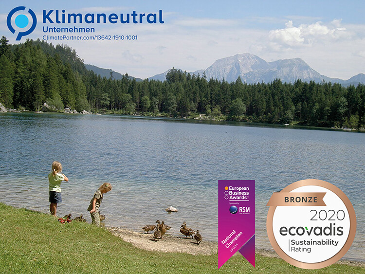 Siegel 1: Klimaneutral Unternehmen. ClimatePartner.com/13542-1910-1001. Siegel 2: European Business Awards – National Champion. Siegel 3: Bronze 2020 – Ecovadis Sustainability Rating