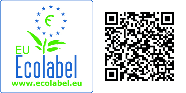 Links: "Eu Ecolabel. www.ecolabel.eu" Rechts: QR-Code zu solution-gloeckner.com/produkt-kategorie/solution-green-power-konzentrate/